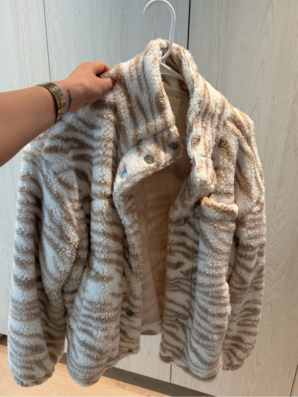 Thread & Supply Cream and Tan Zebra Teddy Jacket